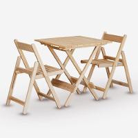 Conjunto De Mesa 70x70 E 02 Cadeiras Dobráveis Em Eucalipto Sem Pintura - 1