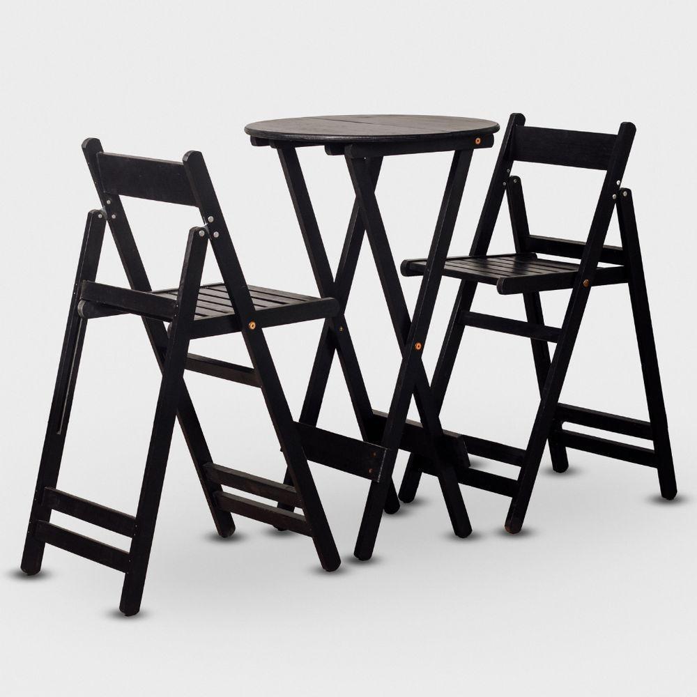 Conjunto De Mesa Bistrô Redondo E 02 Cadeiras Cor Preta - 1