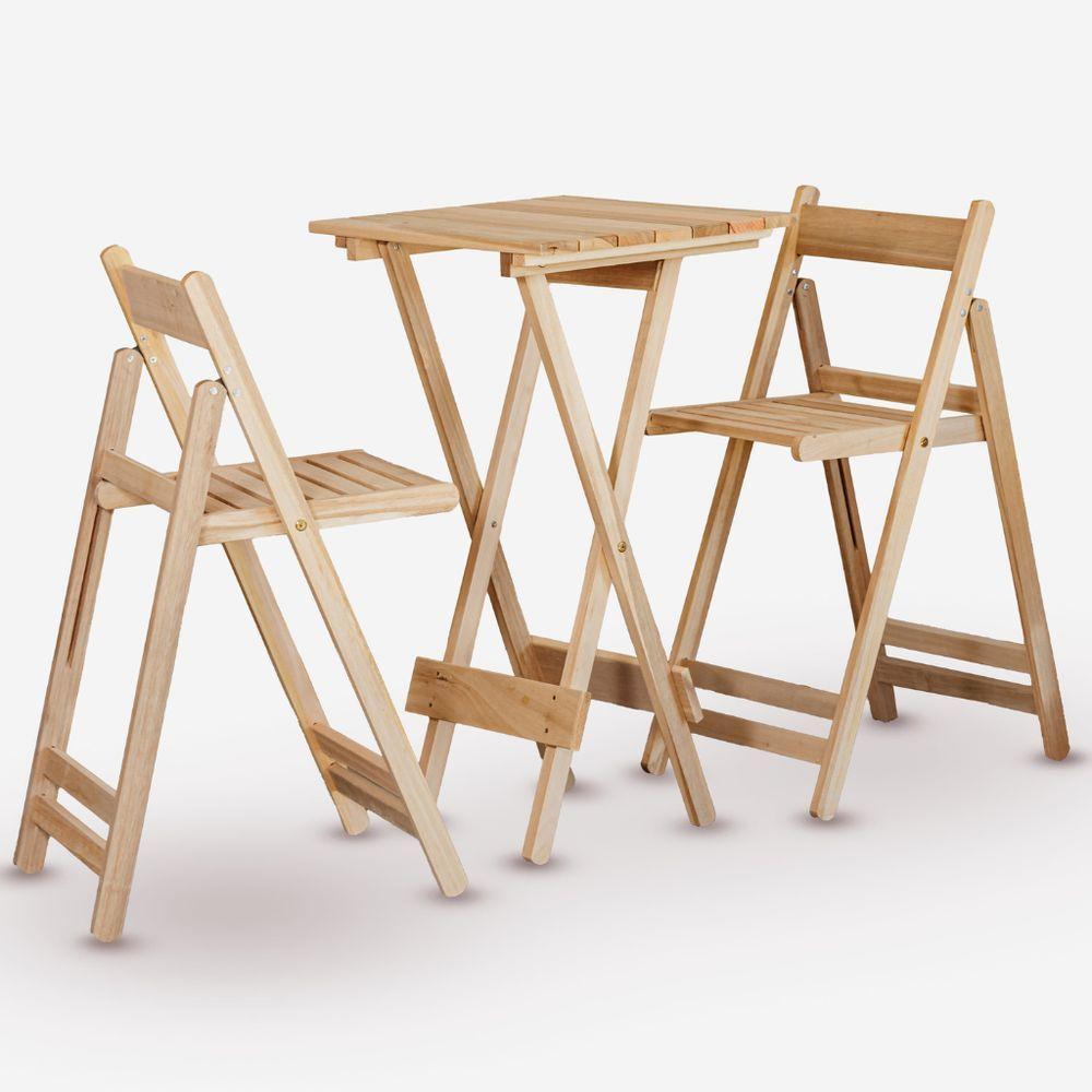 Conjunto De Mesa Bistrô E 02 Cadeiras Em Eucalipto Sem Pintura - 1