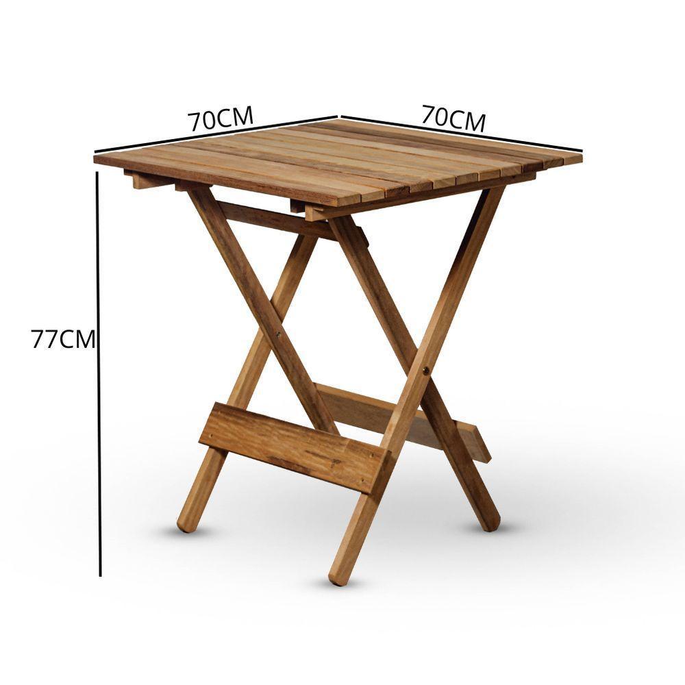 Conjunto De Mesa 70x70 E 02 Cadeiras Dobráveis Em Madeira Nobre Sem Pintura - 4