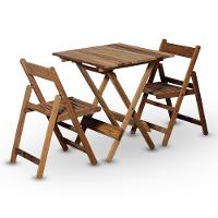 Conjunto De Mesa 70x70 E 02 Cadeiras Dobráveis Em Madeira Nobre Sem Pintura - 1