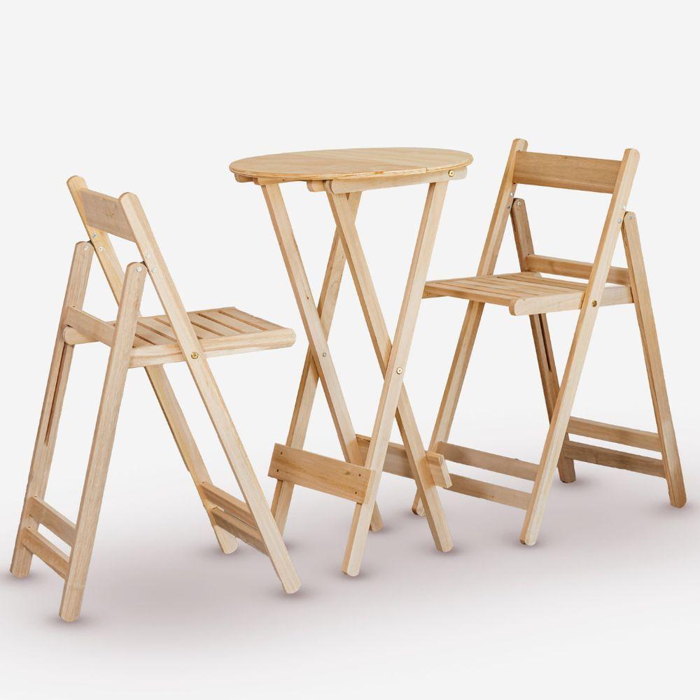 Conjunto De Mesa Bistrô Redondo E 02 Cadeiras Em Eucalipto Sem Pintura - 1