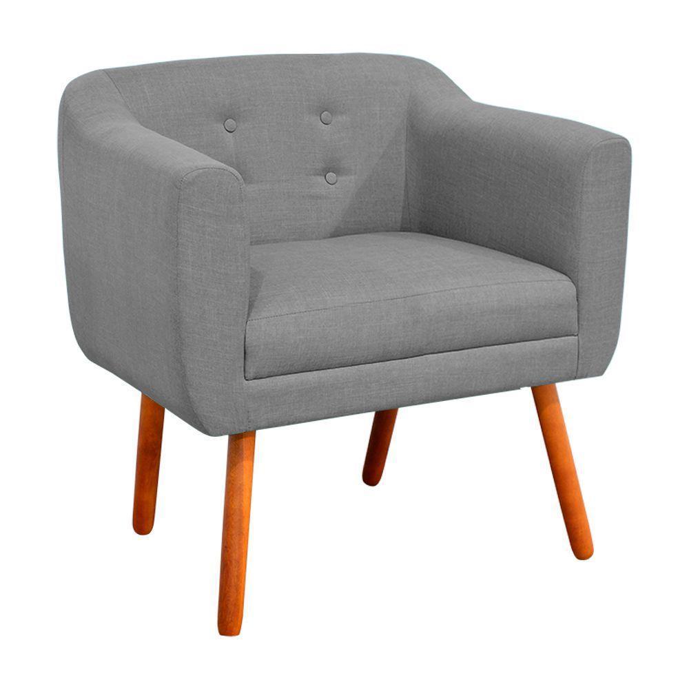 Kit 02 Poltronas Julia Linho Cinza A26 Pés Palito Castanho - 2