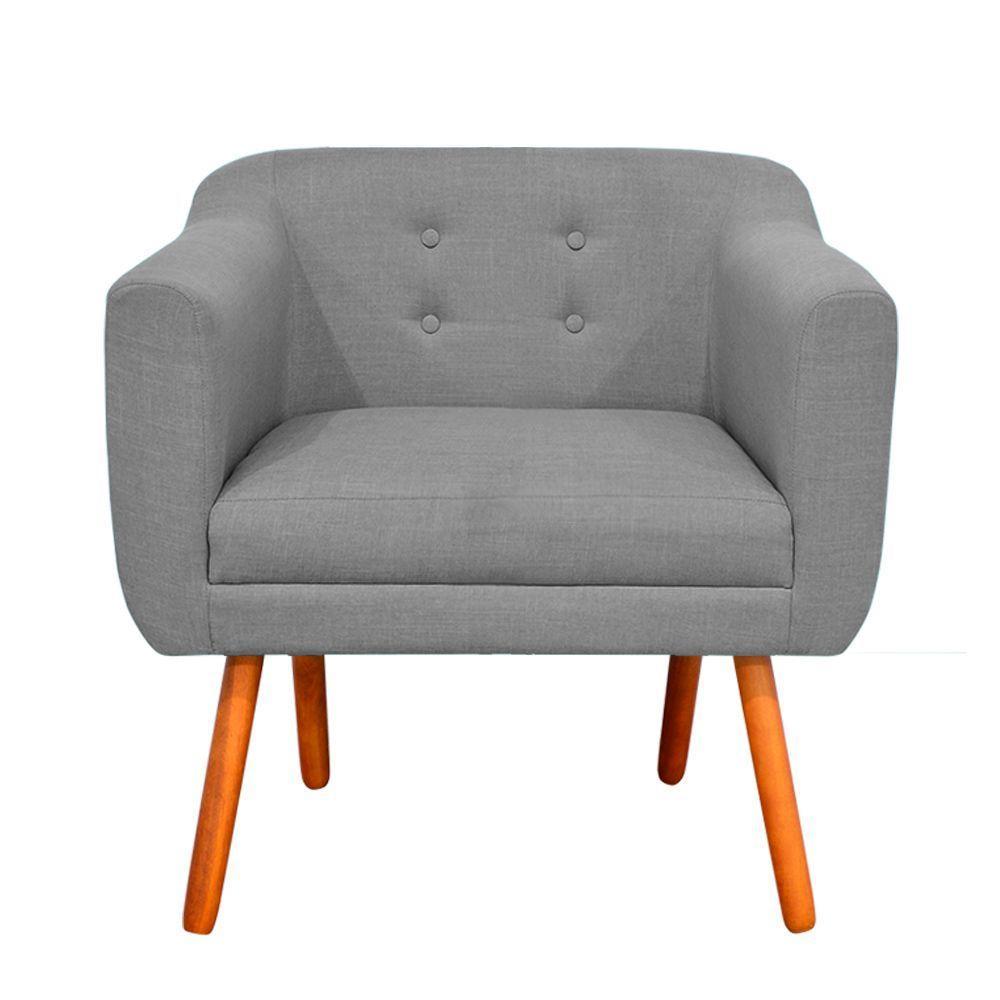 Kit 02 Poltronas Julia Linho Cinza A26 Pés Palito Castanho - 3