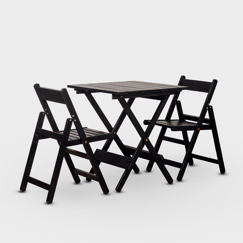 Conjunto De Mesa 70x70 E 02 Cadeiras Dobráveis Cor Preta - 1