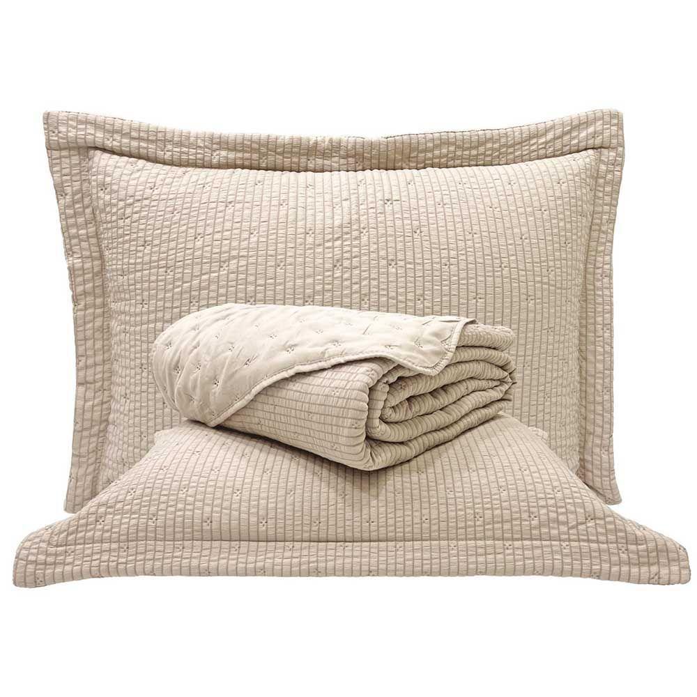 Kit Cobre Leito Colcha Craft Queen 3 Peças Percal 300 Fios Dupla Face Texturizado - Bege - 1