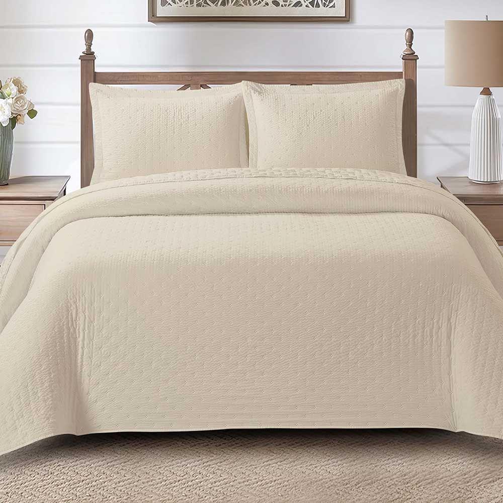 Kit Cobre Leito Colcha Craft Queen 3 Peças Percal 300 Fios Dupla Face Texturizado - Bege - 2