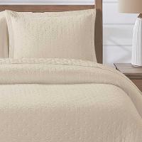 Kit Cobre Leito Colcha Craft Queen 3 Peças Percal 300 Fios Dupla Face Texturizado - Bege - 3