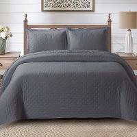 Kit Cobre Leito Colcha Craft King 3 Peças Percal 300 Fios Dupla Face Texturizado - Cinza - 2