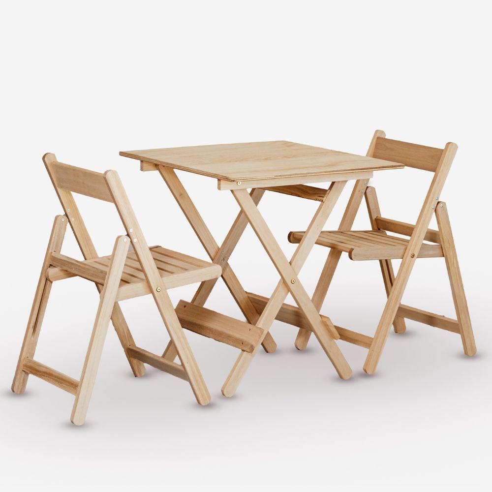 Conjunto De Mesa 70x70 Em Compensado E 02 Cadeiras Dobráveis Sem Pintura - 1