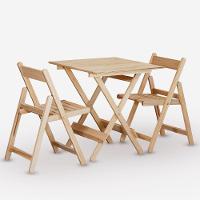 Conjunto De Mesa 70x70 Em Compensado E 02 Cadeiras Dobráveis Sem Pintura - 1