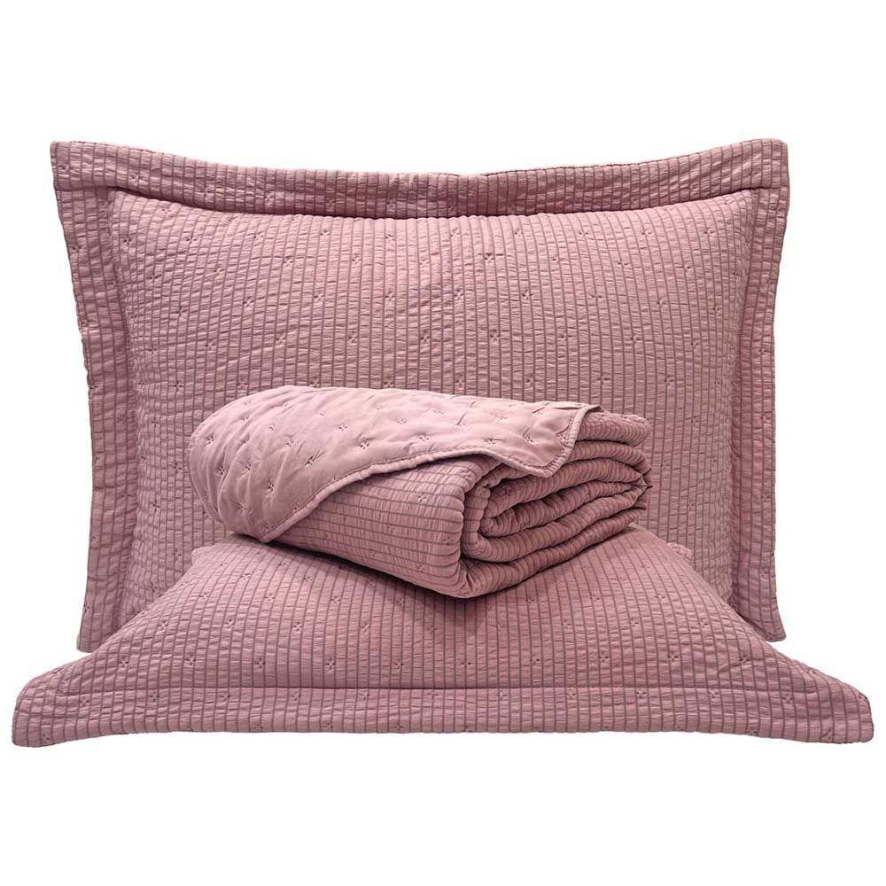 Kit Cobre Leito Colcha Craft King 3 Peças Percal 300 Fios Dupla Face Texturizado - Malva - 1