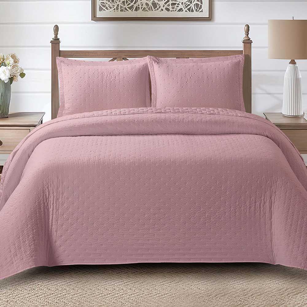 Kit Cobre Leito Colcha Craft King 3 Peças Percal 300 Fios Dupla Face Texturizado - Malva - 2