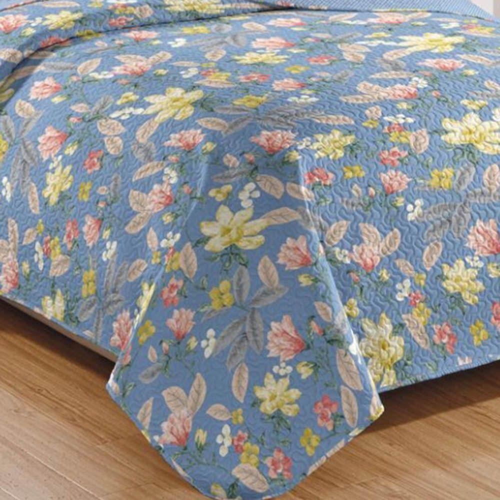 Kit Cobre Leito Colcha Daily King 3 Peças Dupla Face Estampado - Floral 22 - 100% Poliéster - 3