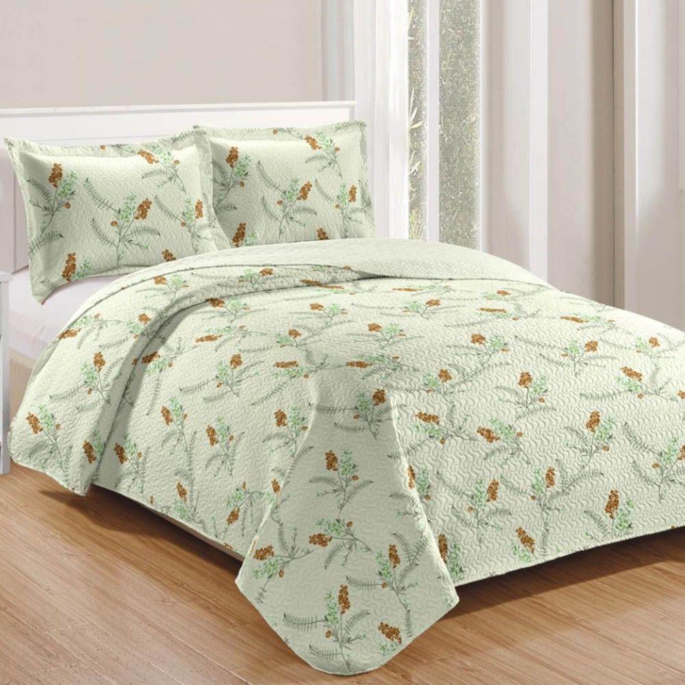 Kit Cobre Leito Colcha Daily King 3 Peças Dupla Face Estampado - Floral 24 - 100% Poliéster - 1