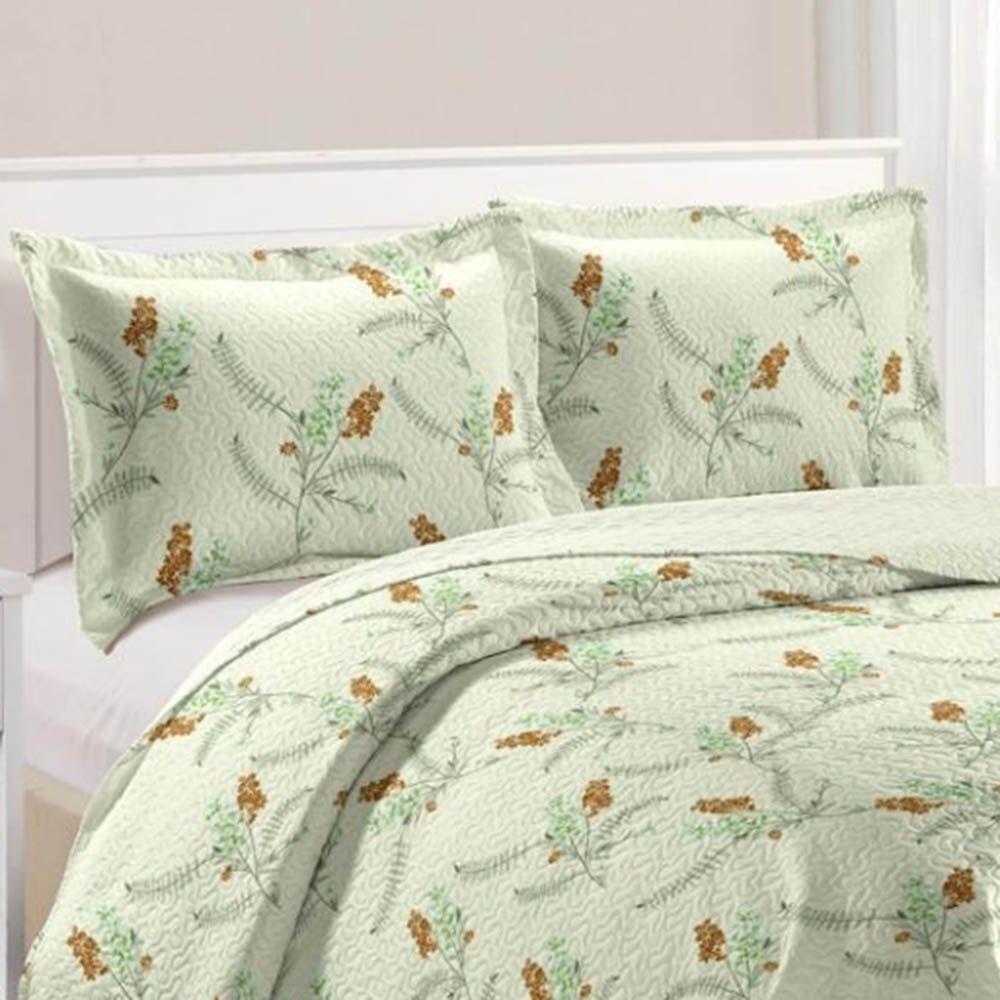 Kit Cobre Leito Colcha Daily King 3 Peças Dupla Face Estampado - Floral 24 - 100% Poliéster - 2