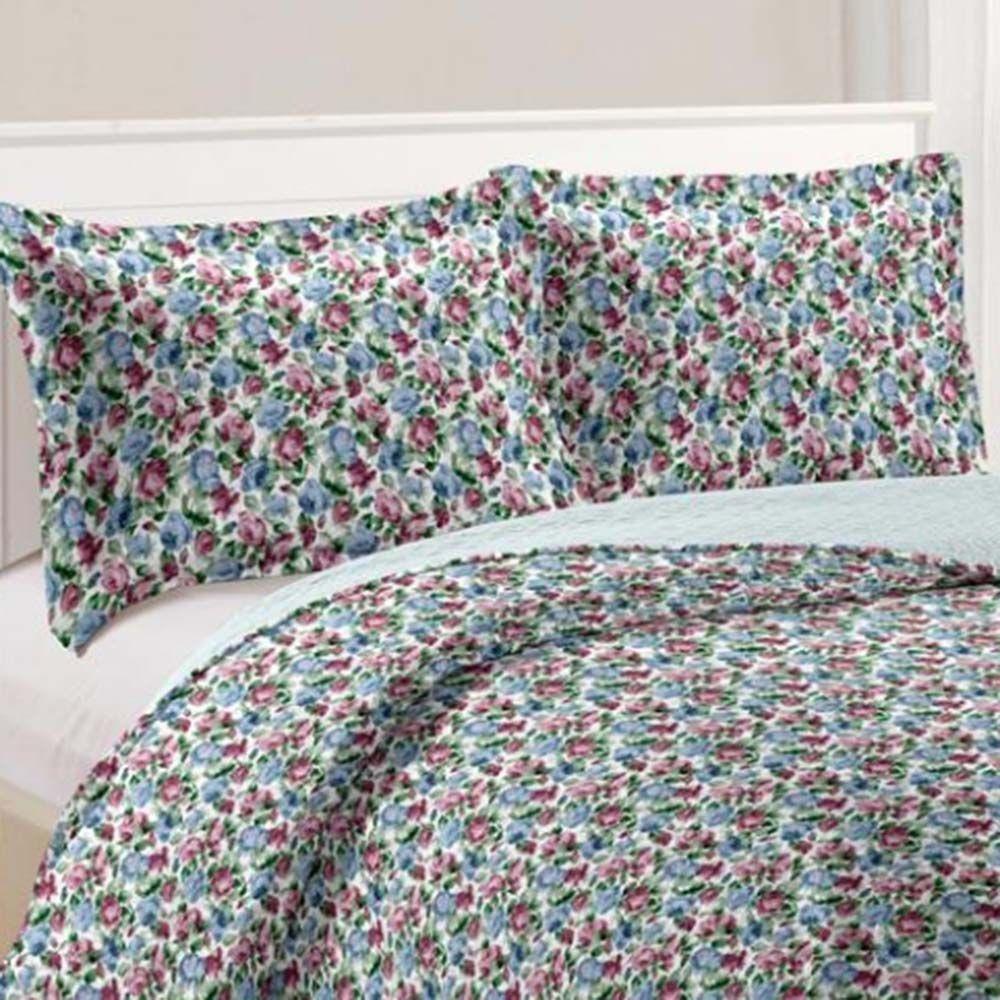 Kit Cobre Leito Colcha Daily Queen 3 Peças Dupla Face Estampado Floral - Floral 21 - 100% Poliéster - 2