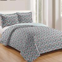 Kit Cobre Leito Colcha Daily Queen 3 Peças Dupla Face Estampado Floral - Floral 21 - 100% Poliéster - 1