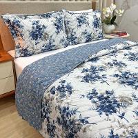 Kit Cobre Leito Colcha Lislie King 3 Peças Percal 300 Fios Dupla Face Estampado - Buque Azul - 100% Poliéster - 2