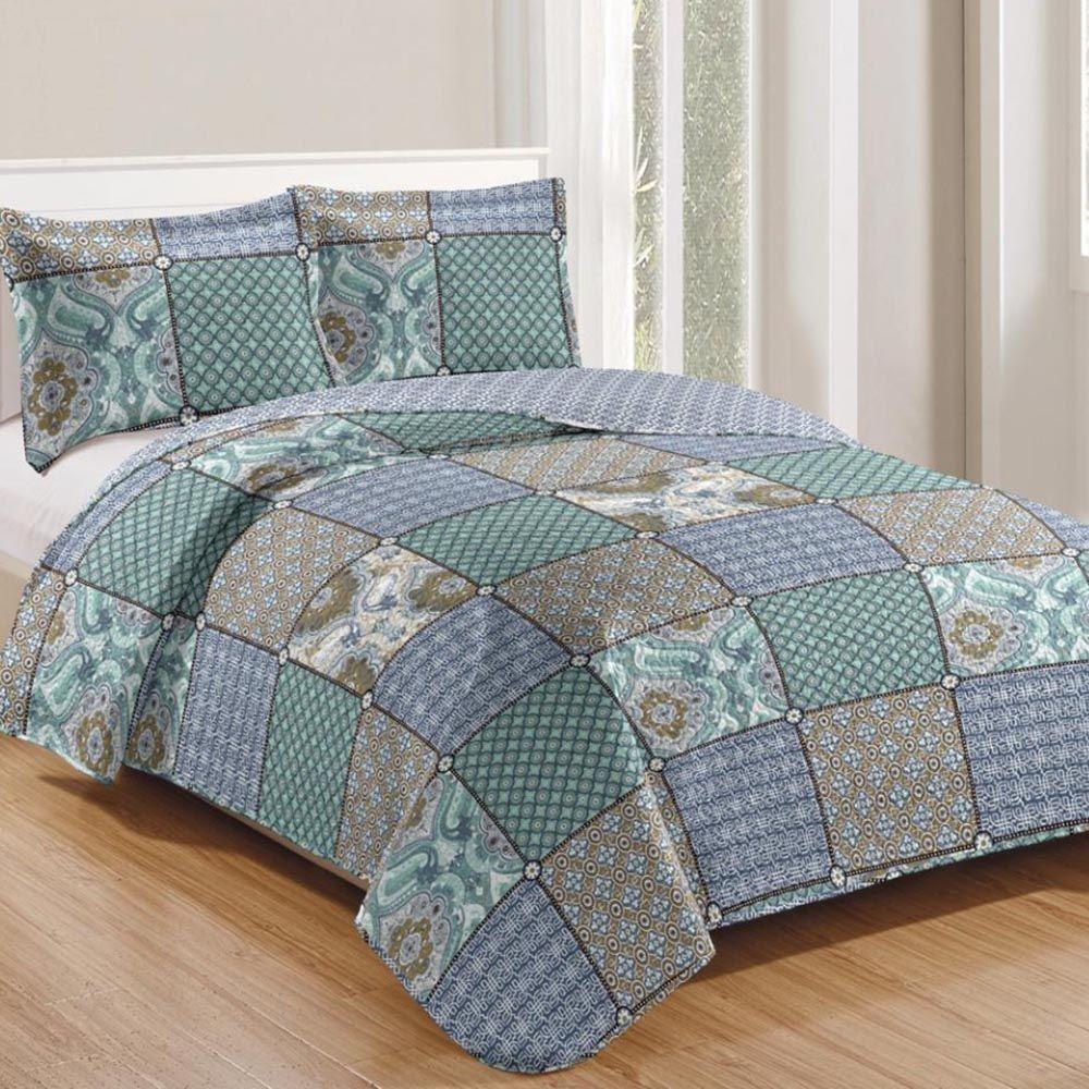 Kit Cobre Leito Colcha Daily Queen 3 Peças Dupla Face Estampado - Patchwork 26 - 100% Poliéster - 1