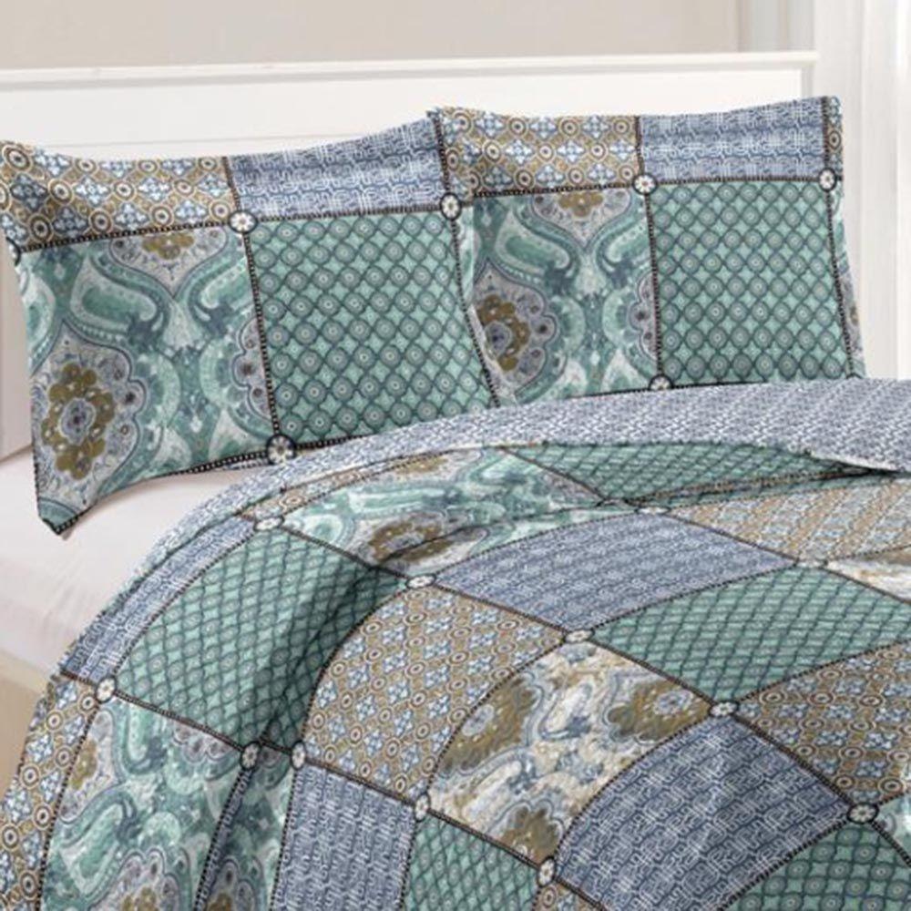 Kit Cobre Leito Colcha Daily Queen 3 Peças Dupla Face Estampado - Patchwork 26 - 100% Poliéster - 2