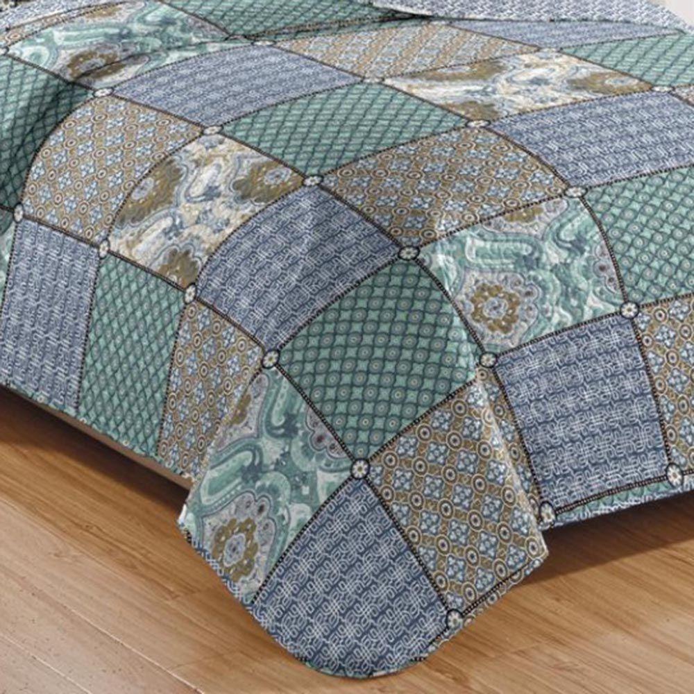 Kit Cobre Leito Colcha Daily Queen 3 Peças Dupla Face Estampado - Patchwork 26 - 100% Poliéster - 3