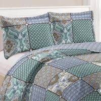 Kit Cobre Leito Colcha Daily Queen 3 Peças Dupla Face Estampado - Patchwork 26 - 100% Poliéster - 2