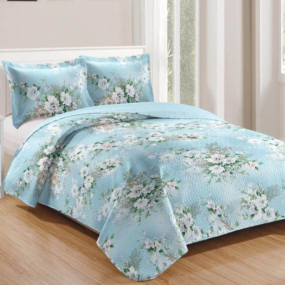 Kit Cobre Leito Colcha Daily Queen 3 Peças Dupla Face Estampado Floral - Floral 25 - 100% Poliéster - 1