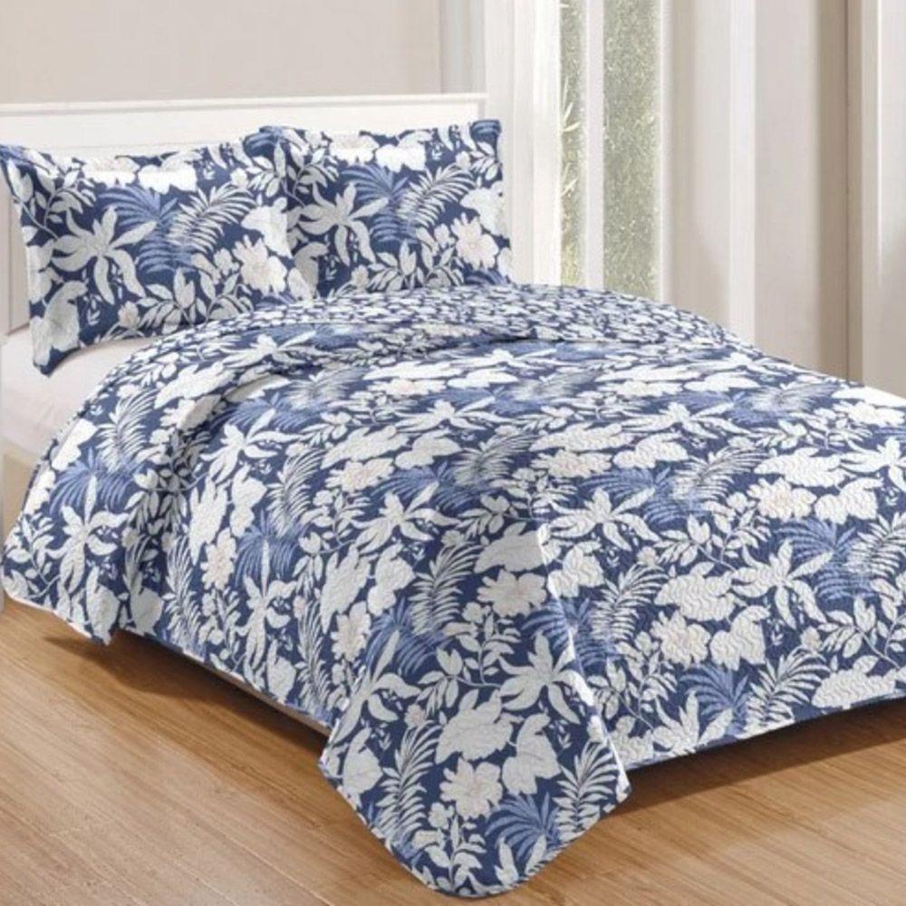 Kit Cobre Leito Colcha Daily Queen 3 Peças Dupla Face Estampado - Floral 41 - 100% Poliéster - 1