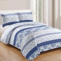 Kit Cobre Leito Colcha Daily Queen 3 Peças Dupla Face Estampado - Patchwork 45 - 100% Poliéster - 1