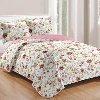 Kit Cobre Leito Colcha Daily Queen 3 Peças Dupla Face Estampado - Floral 32 - 100% Poliéster - 1