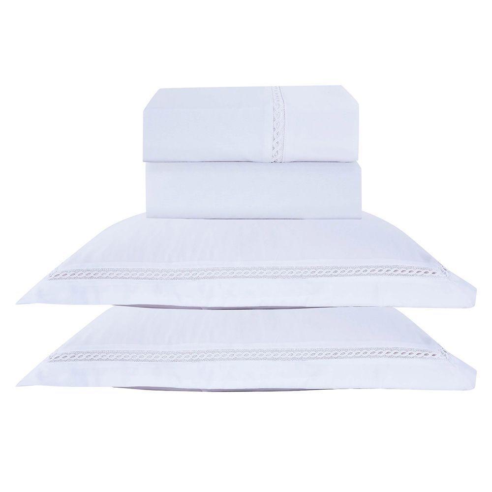 Jogo De Lençol Rebeca King 4 Peças Micropercal 300 Fios Ponto Palito Minimal - Branco - 7