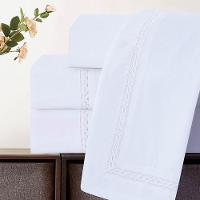 Jogo De Lençol Rebeca King 4 Peças Micropercal 300 Fios Ponto Palito Minimal - Branco