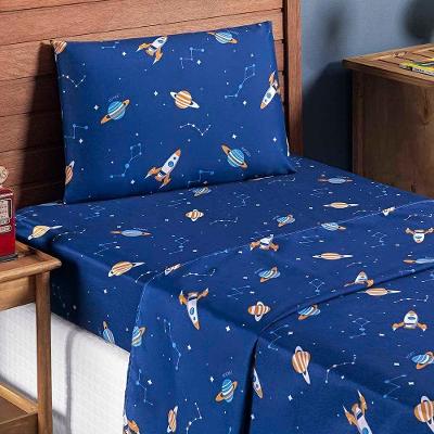 Jogo De Lençol Carrosel Solteiro 3 Peças Infantil Estampado Divertido - Galáxia - 100% Poliéster