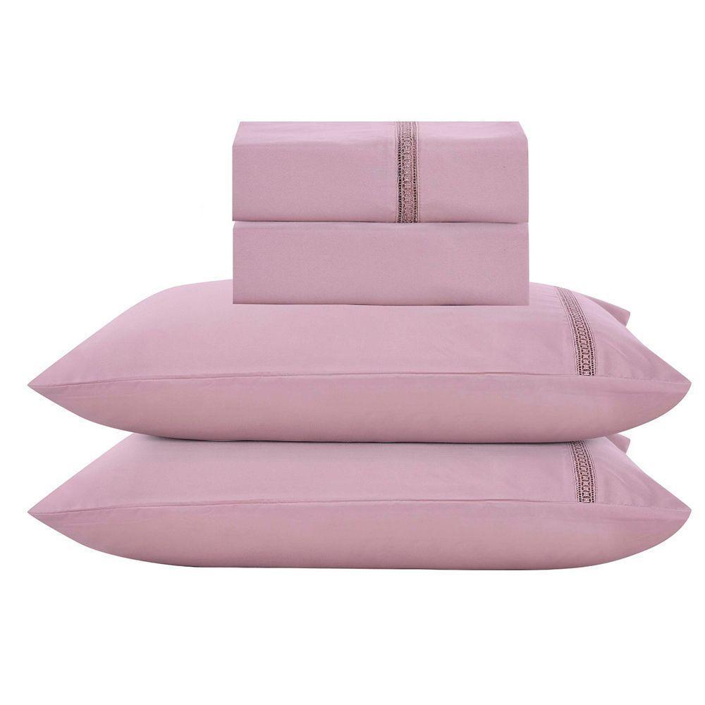 Jogo De Lençol Anahi King 4 Peças Micropercal 300 Fios Detalhe Minimal Ponto Palito - Malva - 1