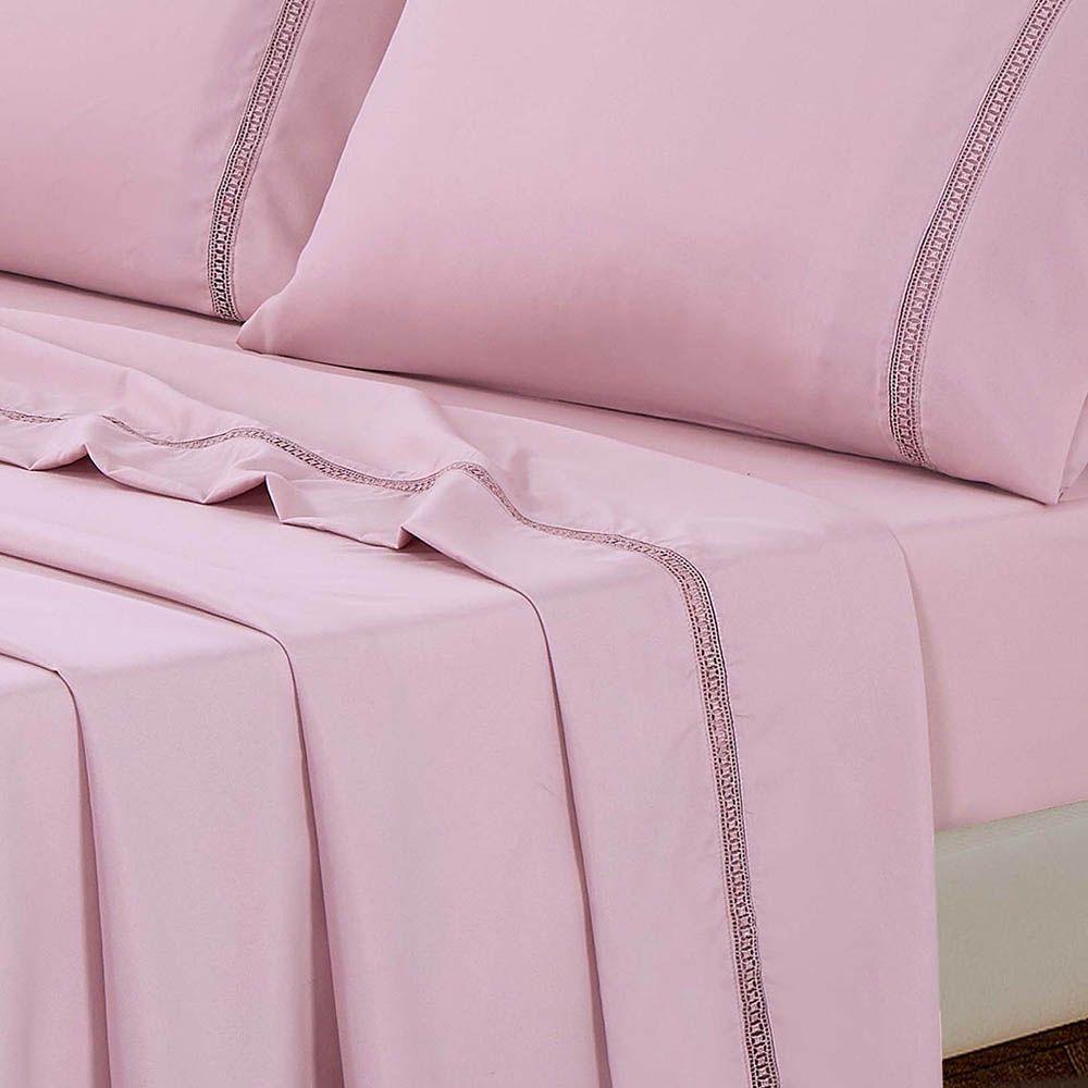 Jogo De Lençol Anahi King 4 Peças Micropercal 300 Fios Detalhe Minimal Ponto Palito - Malva - 3