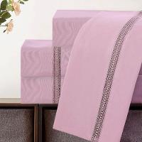 Jogo De Lençol Anahi King 4 Peças Micropercal 300 Fios Detalhe Minimal Ponto Palito - Malva