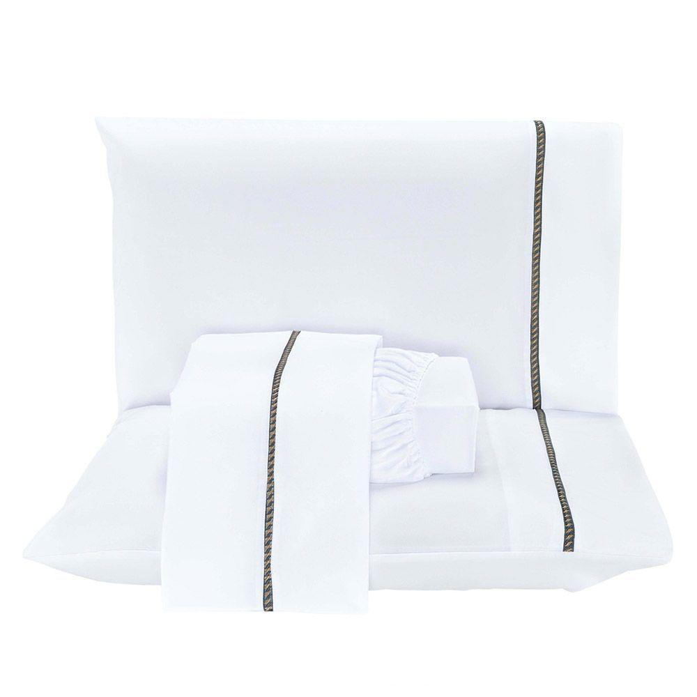Jogo De Lençol Anahi Queen 4 Peças Micropercal 300 Fios Detalhe Minimal Ponto Palito - Branco - 6