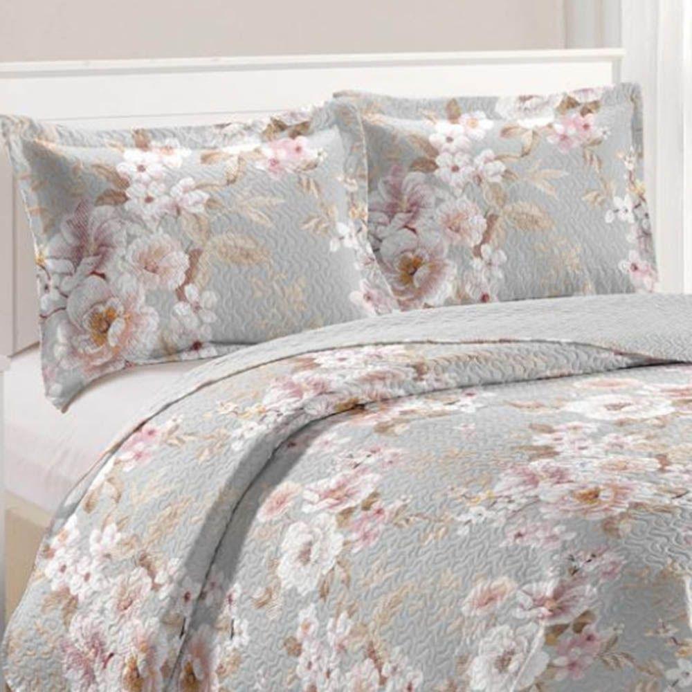 Kit Cobre Leito Colcha Daily Queen 3 Peças Dupla Face Estampado Floral - Floral 17 - 100% Poliéster - 2