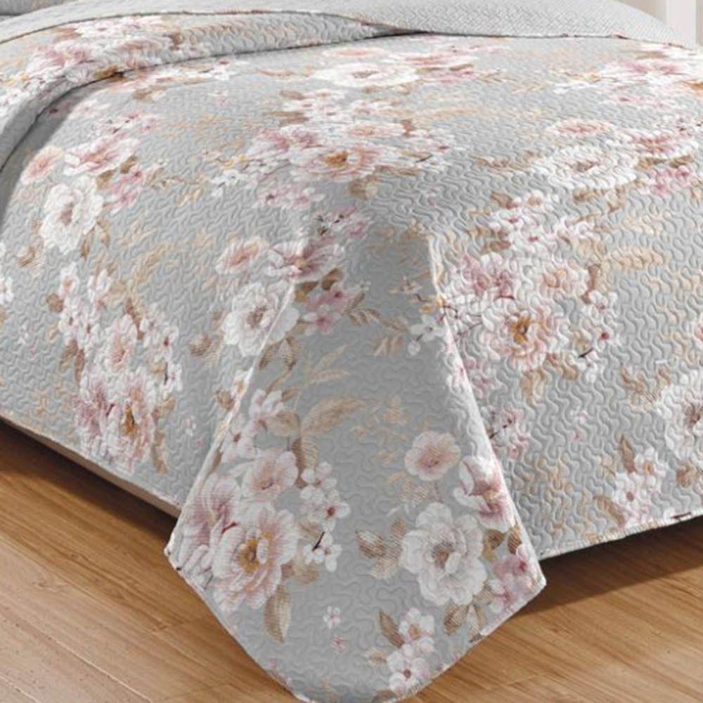 Kit Cobre Leito Colcha Daily Queen 3 Peças Dupla Face Estampado Floral - Floral 17 - 100% Poliéster - 3