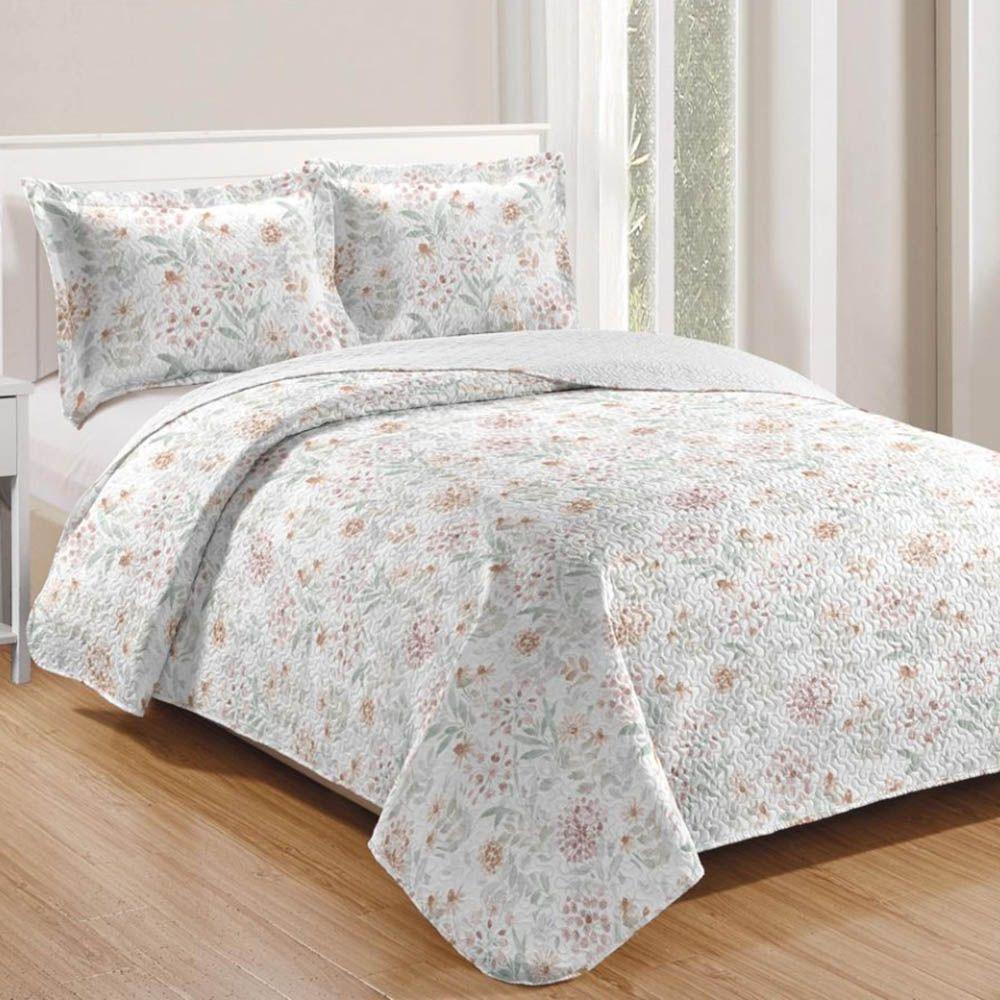 Kit Cobre Leito Colcha Daily Queen 3 Peças Dupla Face Estampado Floral - Floral 18 - 100% Poliéster - 1