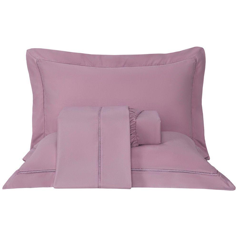 Jogo De Lençol Rebeca King 4 Peças Micropercal 300 Fios Ponto Palito Minimal - Malva - 6