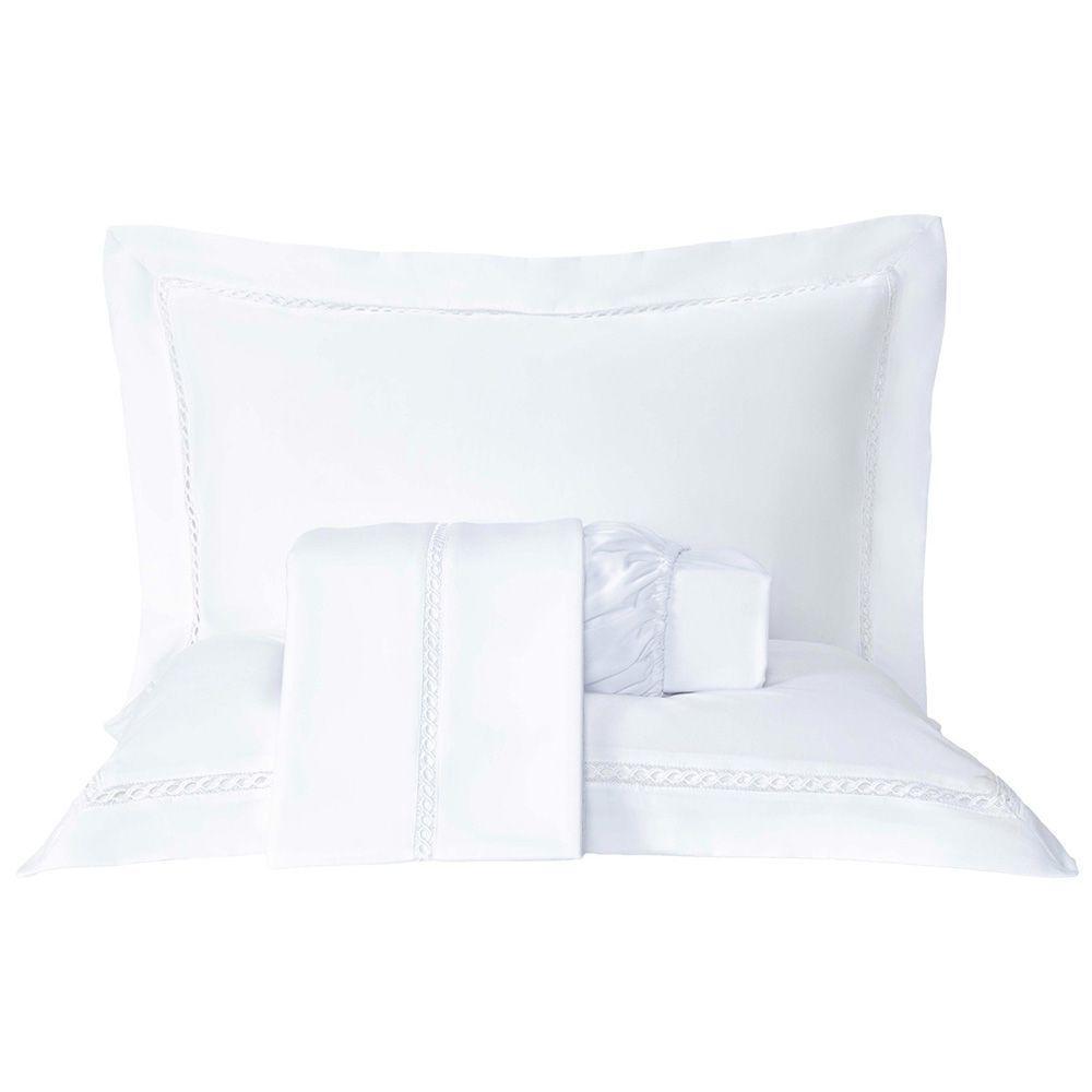 Jogo De Lençol Rebeca Casal 4 Peças Micropercal 300 Fios Ponto Palito Minimal - Branco - 6