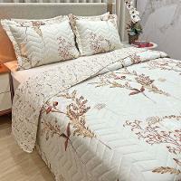 Kit Cobre Leito Colcha Lislie Queen 3 Peças Percal 300 Fios Dupla Face Estampado - Ramo Damasco - 100% Poliéster - 2