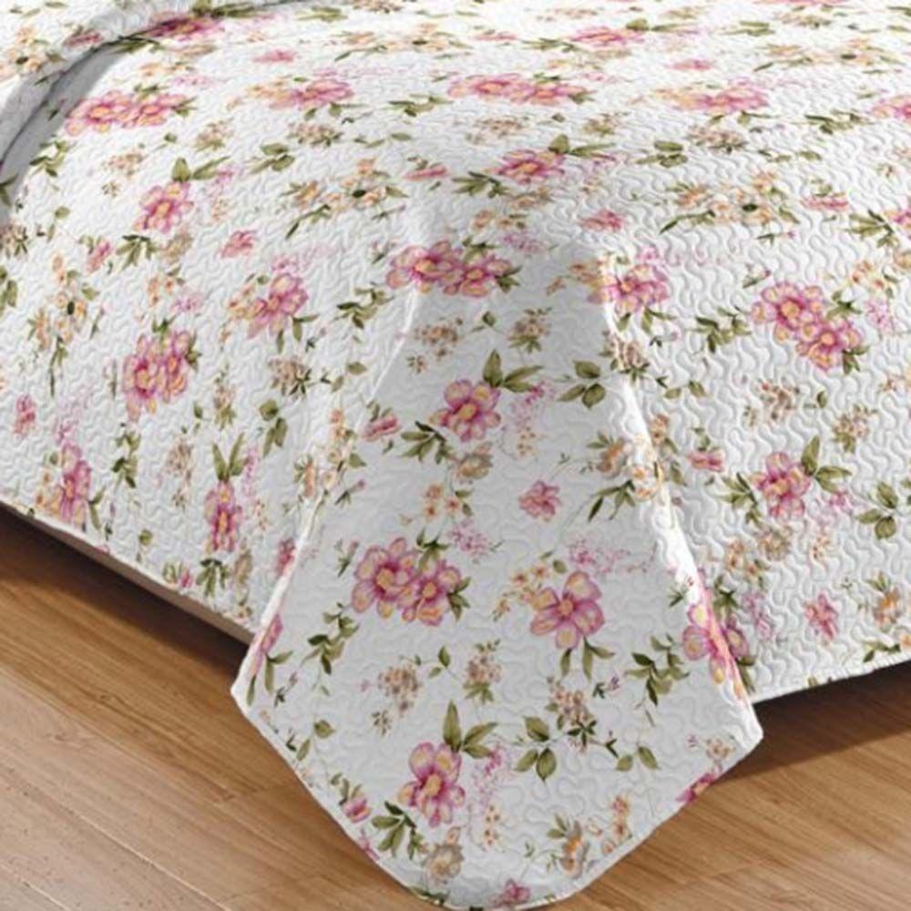Kit Cobre Leito Colcha Daily Queen 3 Peças Dupla Face Estampado Floral - Floral 19 - 100% Poliéster - 3