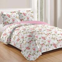 Kit Cobre Leito Colcha Daily Queen 3 Peças Dupla Face Estampado Floral - Floral 19 - 100% Poliéster - 1