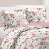 Kit Cobre Leito Colcha Daily Queen 3 Peças Dupla Face Estampado Floral - Floral 19 - 100% Poliéster - 2