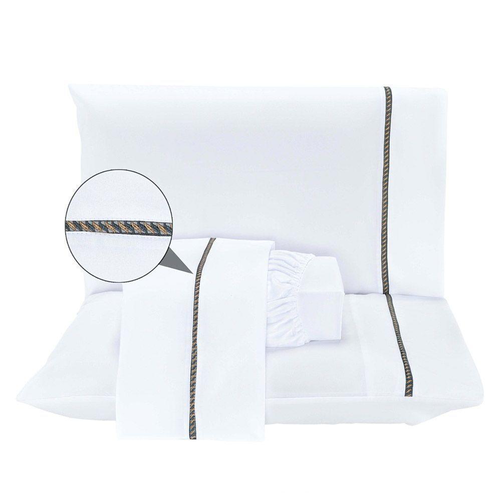 Jogo De Lençol Anahi King 4 Peças Micropercal 300 Fios Detalhe Minimal Ponto Palito - Branco - 5