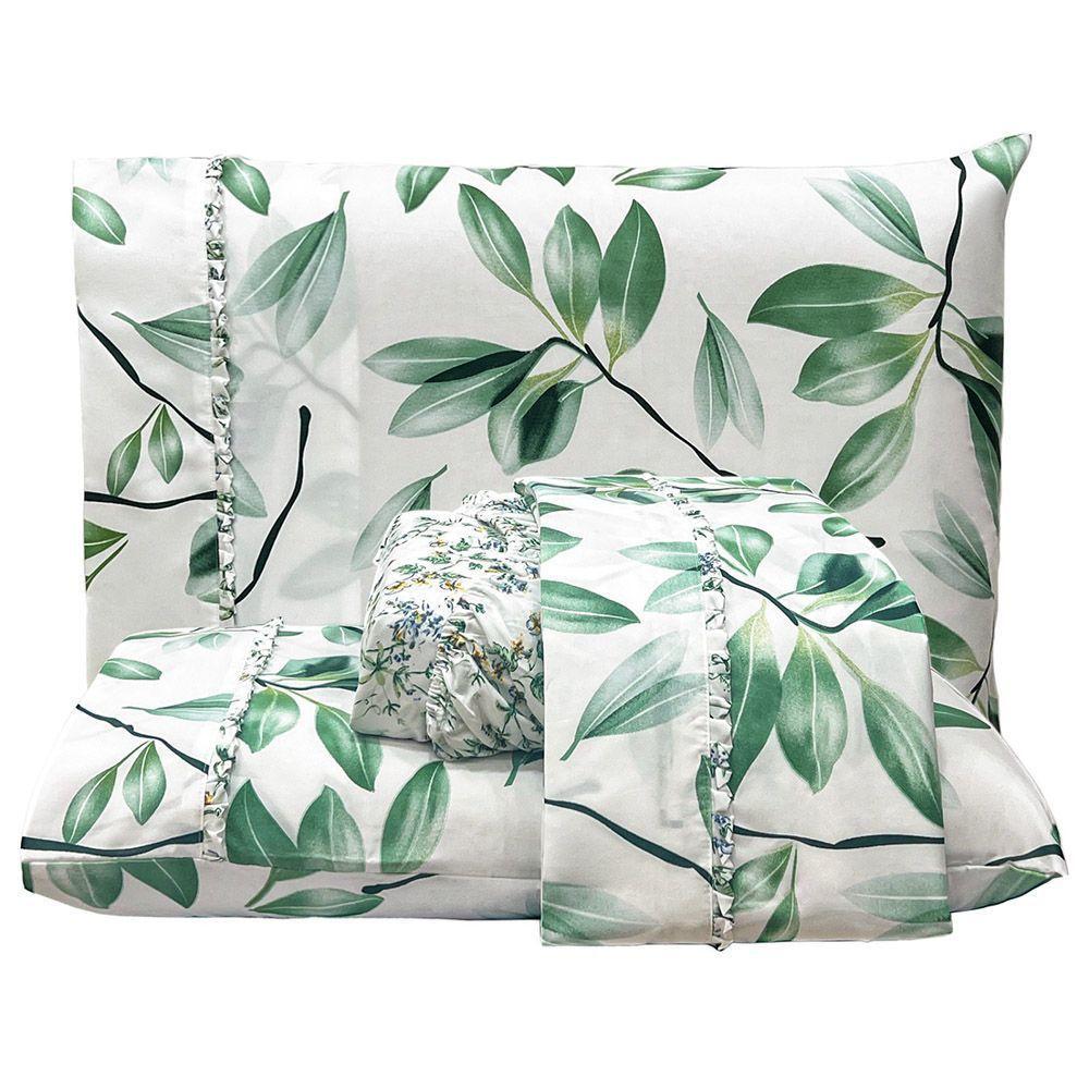 Jogo De Lençol Lislie Queen 4 Peças Micropercal 300 Fios Estampado Floral - Verde - 100% Poliéster - 1