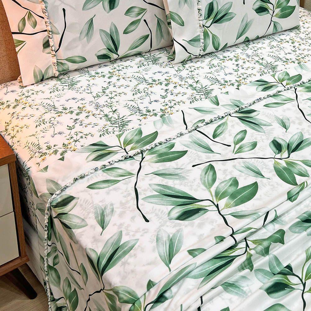 Jogo De Lençol Lislie Queen 4 Peças Micropercal 300 Fios Estampado Floral - Verde - 100% Poliéster - 3